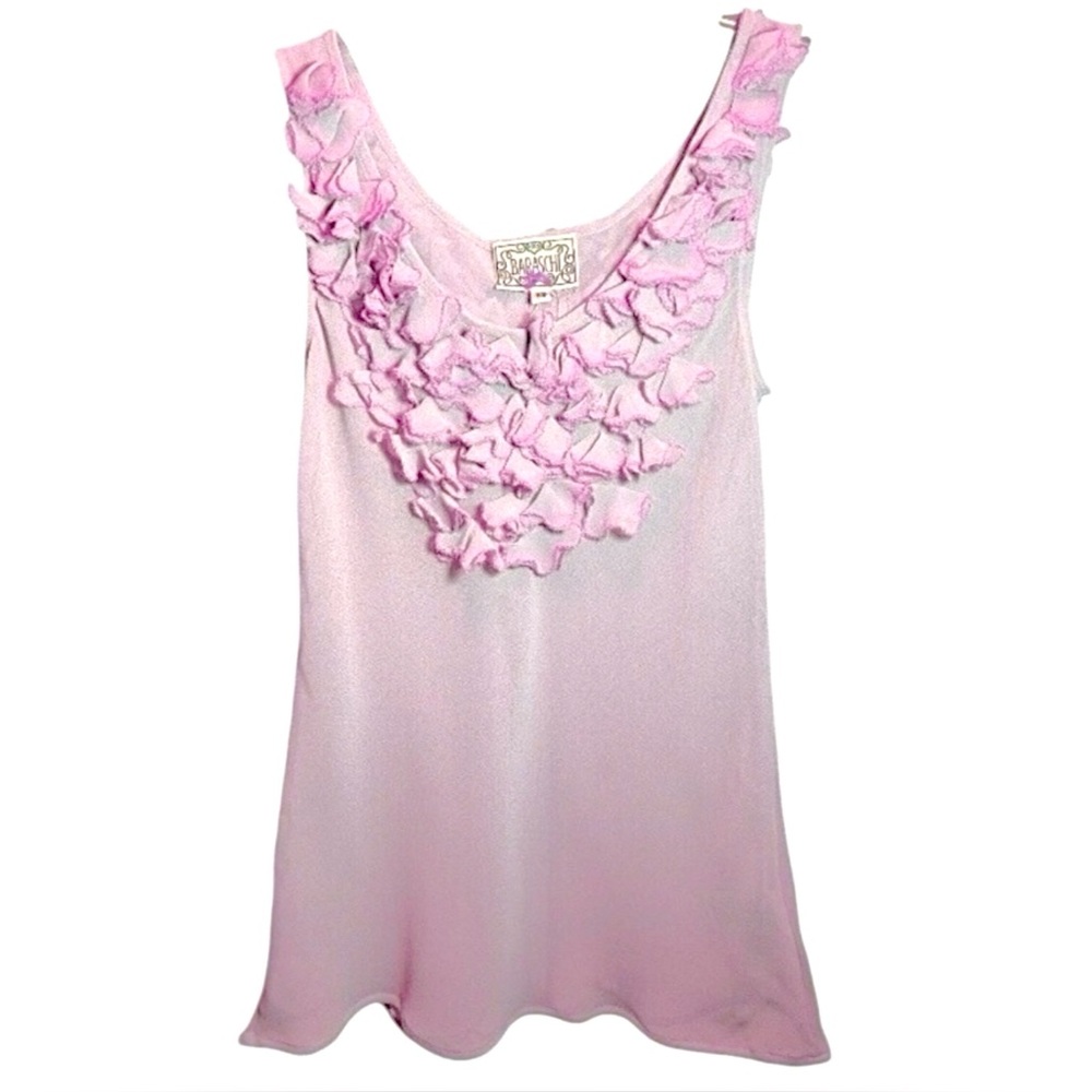 $148 Anthropologie Vintage Diaphanous Petal Tank XSmall 2 Pink Sheer Frills Top